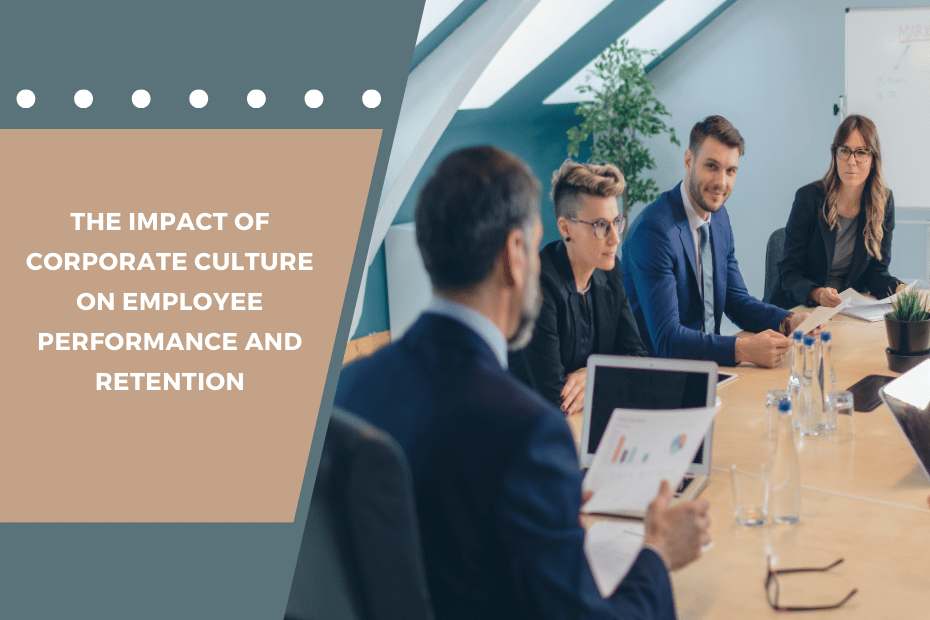 Corporate team discussing company culture and employee performance