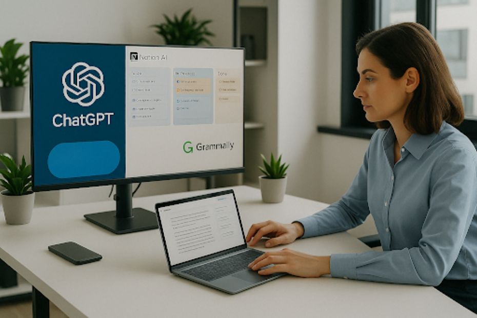 Manager using generative AI tools in a digital office