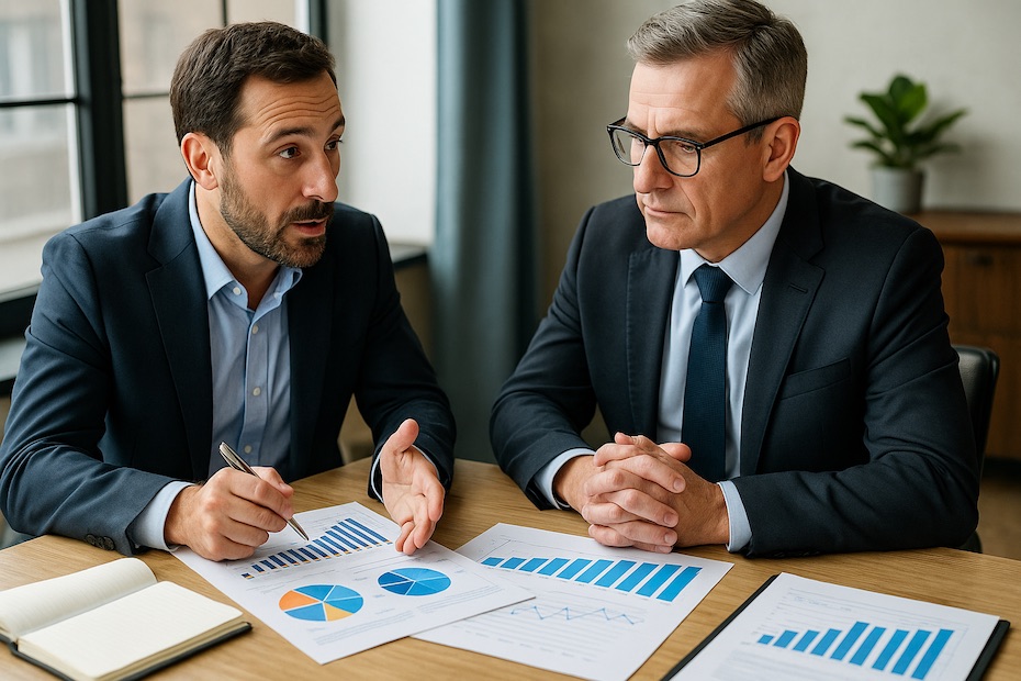 Business coach reviewing goals with an executive during an accountability session